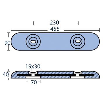 Tecnoseal zink til motorbåd, 455x90x40mm