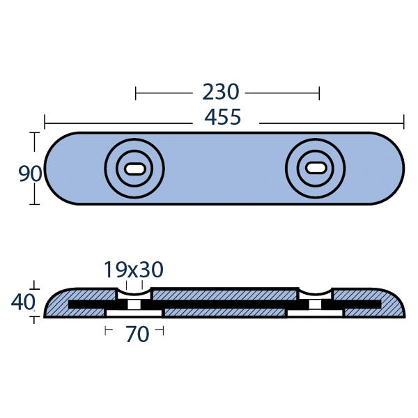 Tecnoseal zink til motorbåd, 455x90x40mm