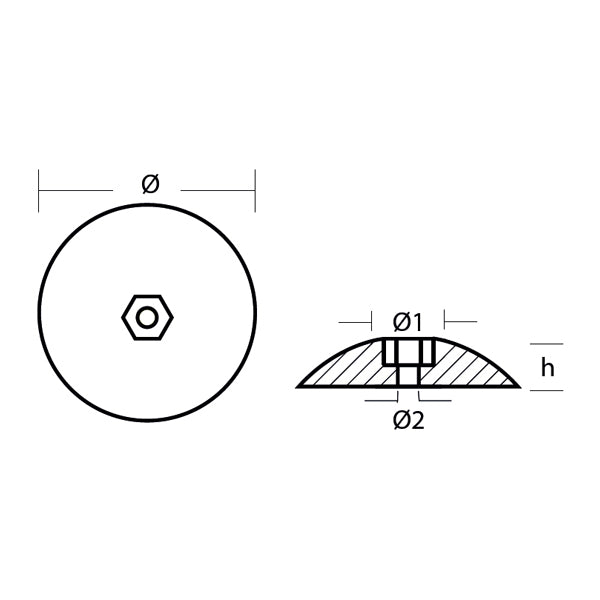 Tecnoseal Alu tallerken anode sæt, Ø72mm
