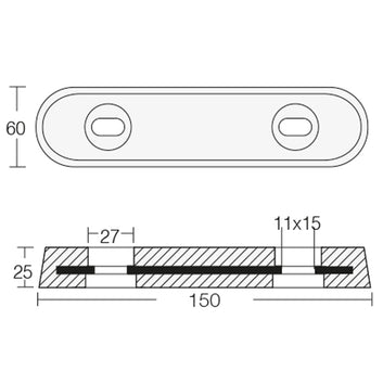 Tecnoseal zinkanode til Vetus, 25x60x150 mm