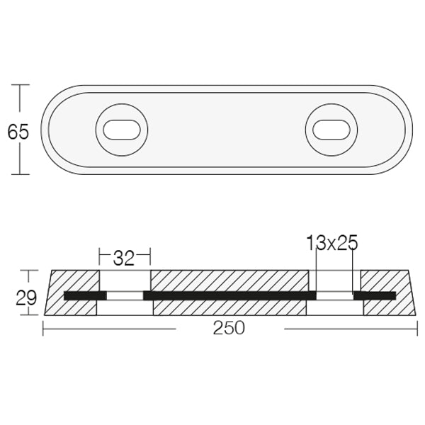 Tecnoseal zinkanode til Vetus, 29x63x250 mm