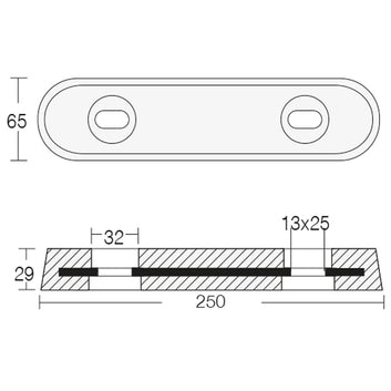 Tecnoseal zinkanode til Vetus, 29x63x250 mm