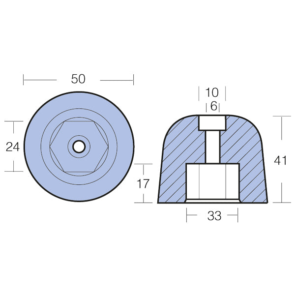 Tecnoseal zinkanode til bovpropel Vetus Ø50