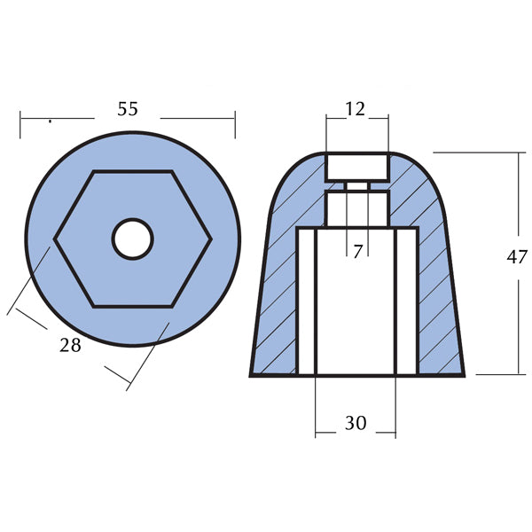 Tecnoseal zinkanode til bovpropel Vetus KGF 125&160