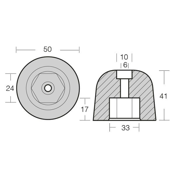 1852 Zink til Vetus bovpropel Ø50