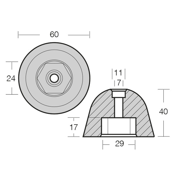 1852 Zink til Vetus bovpropel Ø60