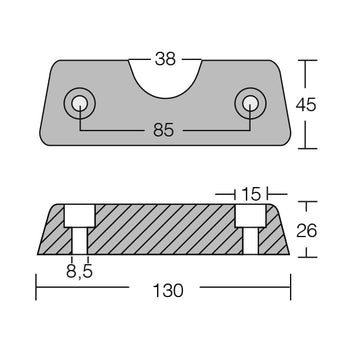 1852 Drevzink til Volvo DPX, 130x45 mm