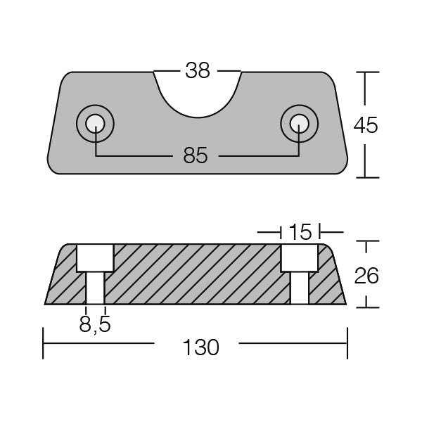 1852 Drevzink til Volvo DPX, 130x45 mm