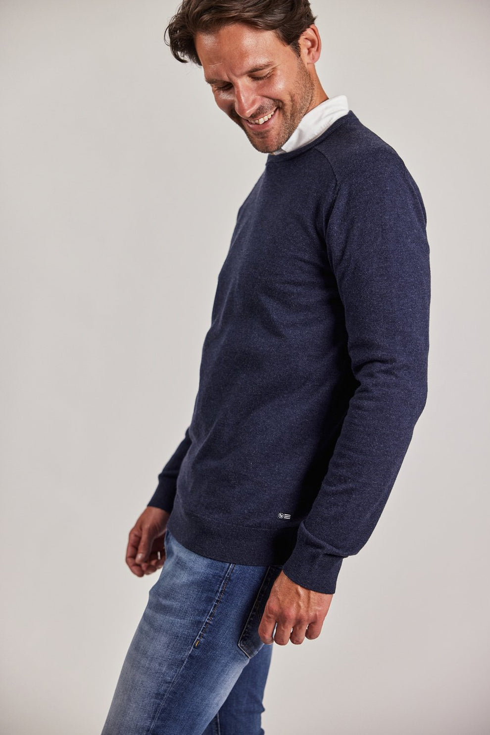 Sebago M Merino Crew Knit Steel Blue Melange