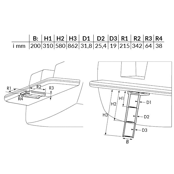 Teleskop badestiger i kassette, 3 trin smal