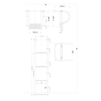 Brostige fastmonteret i rustfrit stål, 4 trin