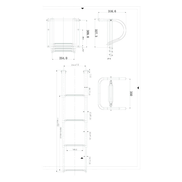 Brostige fastmonteret i rustfrit stål, 4 trin