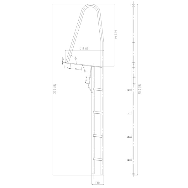 Brostige fastmonteret i rustfrit stål, 4 trin