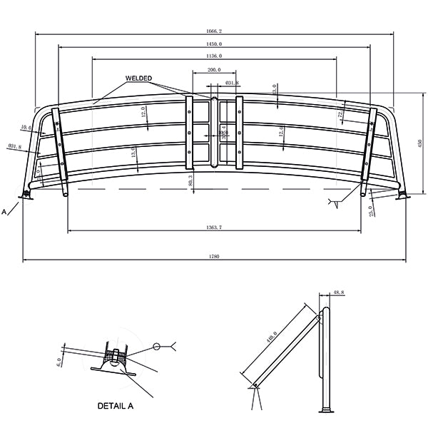 Badeplatform L-178cm D-45cm Ø32mm rør