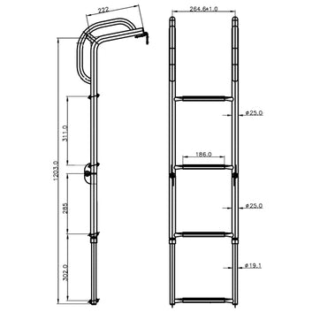 1852 Badestige m/håndtag til platform, 4 trin