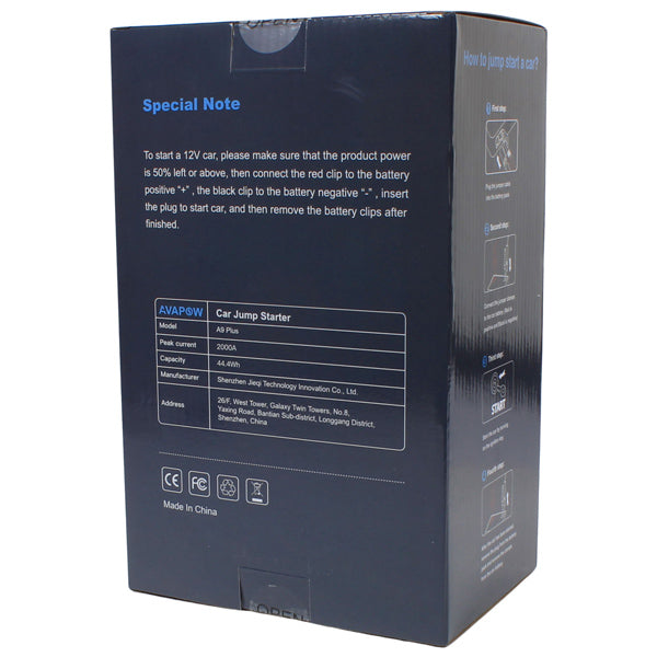 Avapow jumpstarter A9 Plus inkl taske 2000A, 12V