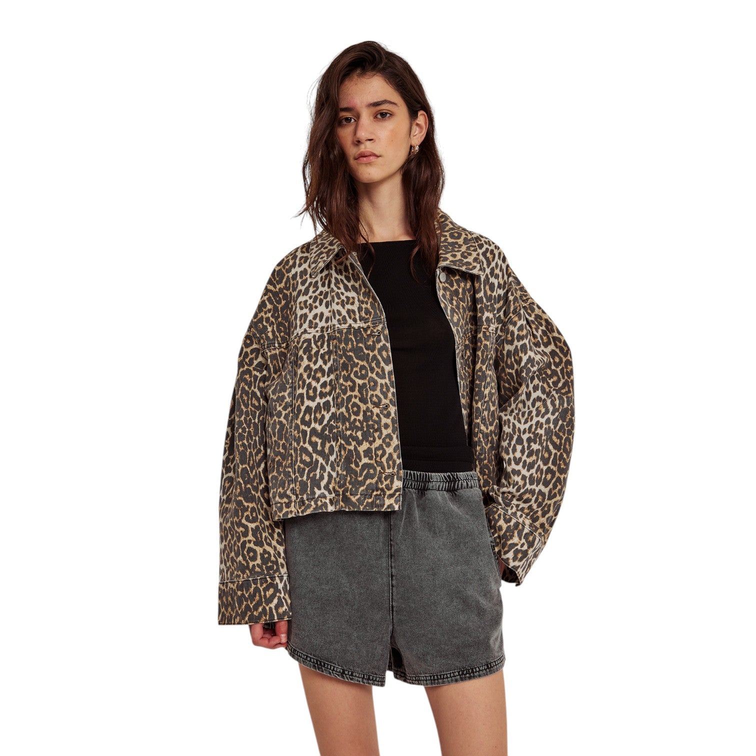 Norr Kenzie Clean Denim Jacket Leo Print