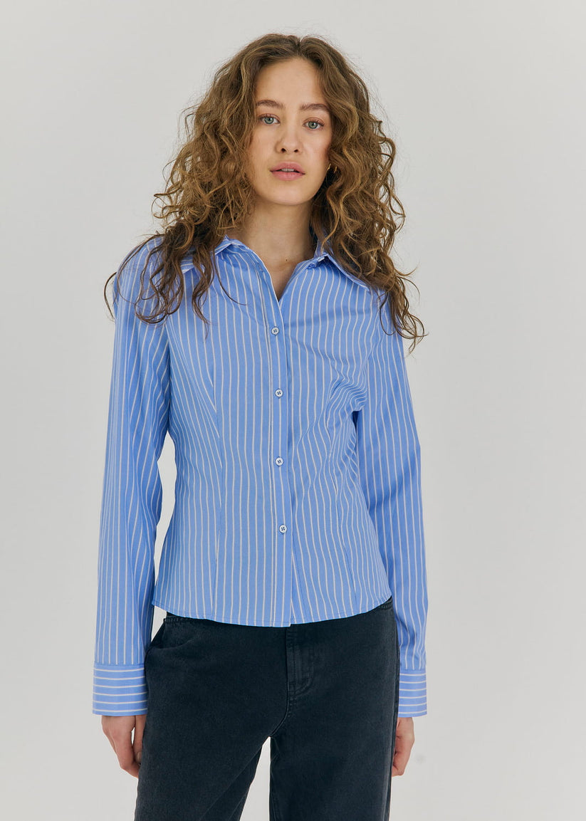 Norr Marion Fitted Skjorte Light Blue Stripe