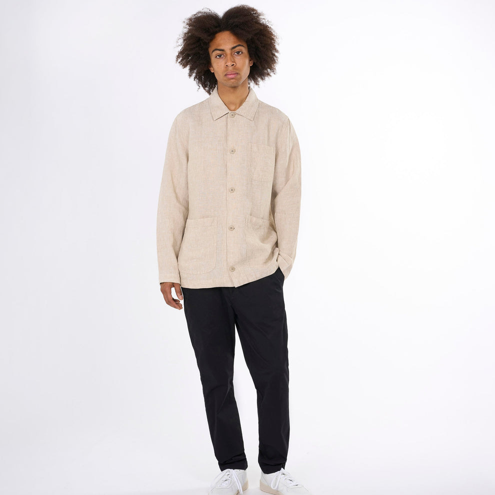 Knowledge Cotton Apparel M Linen Overshirt Light Feather Gray