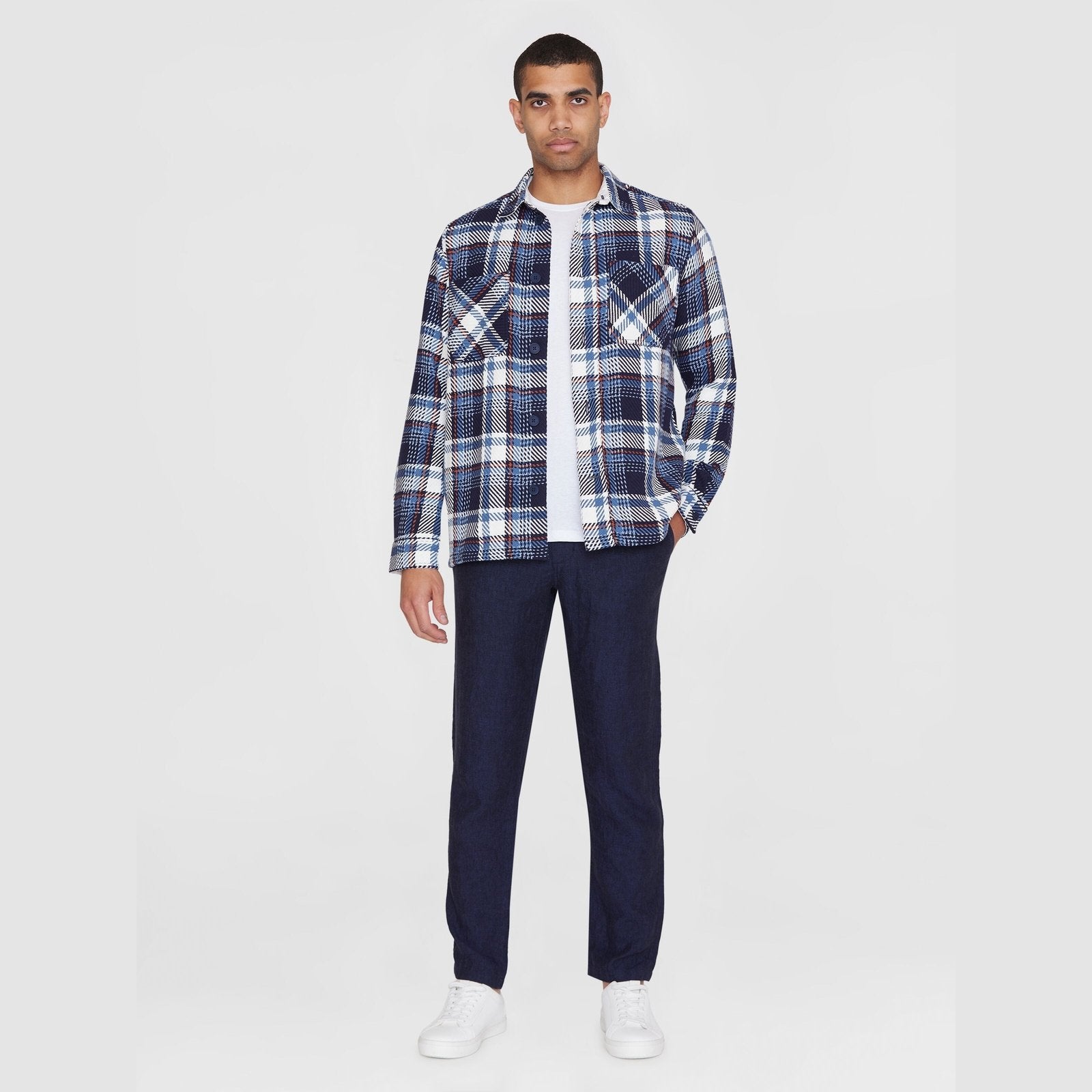 Knowledge Cotton Apparel M Checked Overshirt Blue Check