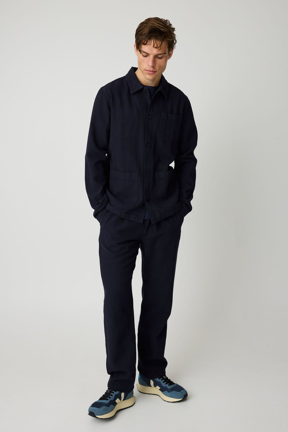 Knowledge Cotton Apparel M Canvas Overshirt Night Sky
