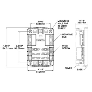 Blue Sea sikringsholder for 6 sikringer (med minus)