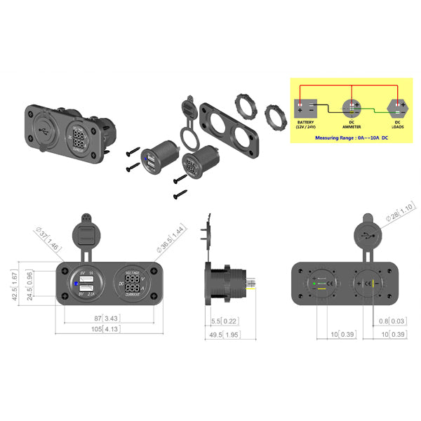1852 Dobbeltpanel til indbygning med USB udtag