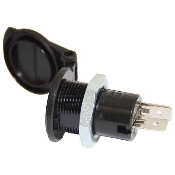 Indbygningsstik lille med beskyttelsesdæksel 12/24V / 16 Amp