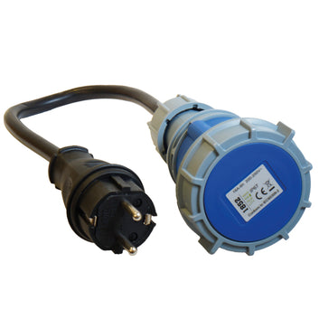 1852 CEE 220V hun IP67 til Schuko han - 2,5mm2 kabel 0,5 meter