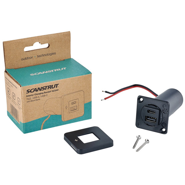Scanstrut Tile indbygningstik USB-A & USB-C sort