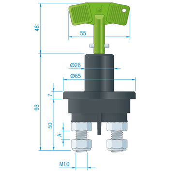 Roca hovedafbryder gastæt m/aftagelig nøgle, 24V / 250 Amp