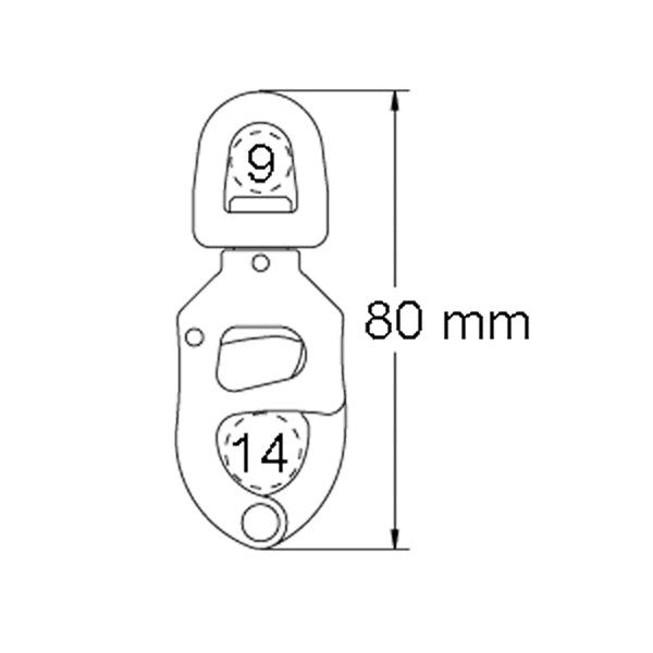 Ronstan triggersnap skødekrog lille øje, brudstyrke 2000 kg