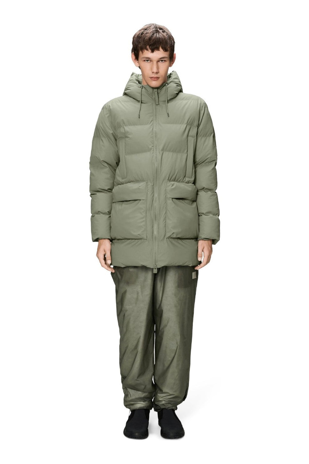Rains Alta Long Puffer Cargo Jacket W3T4 Drift