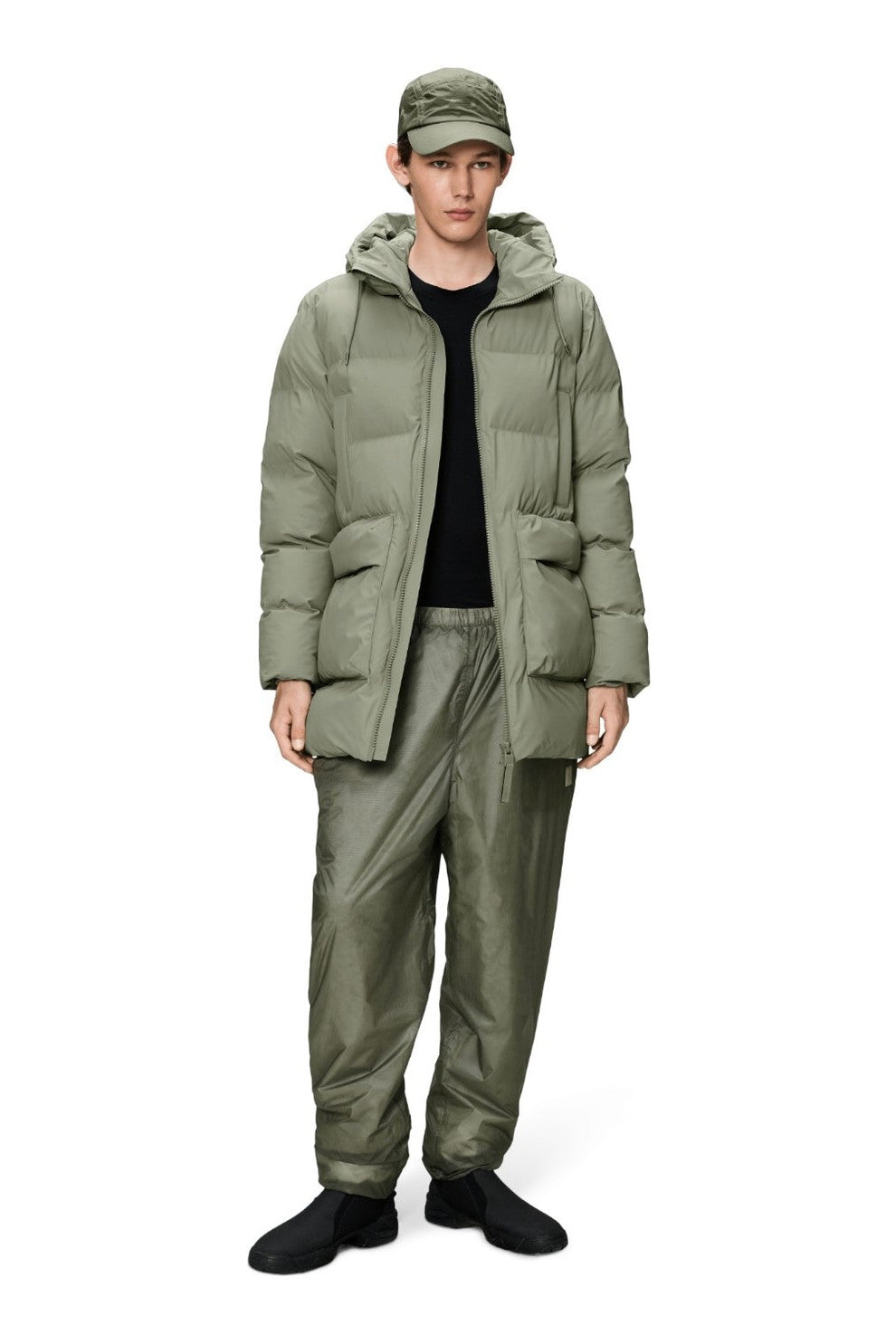 Rains Alta Long Puffer Cargo Jacket W3T4 Drift