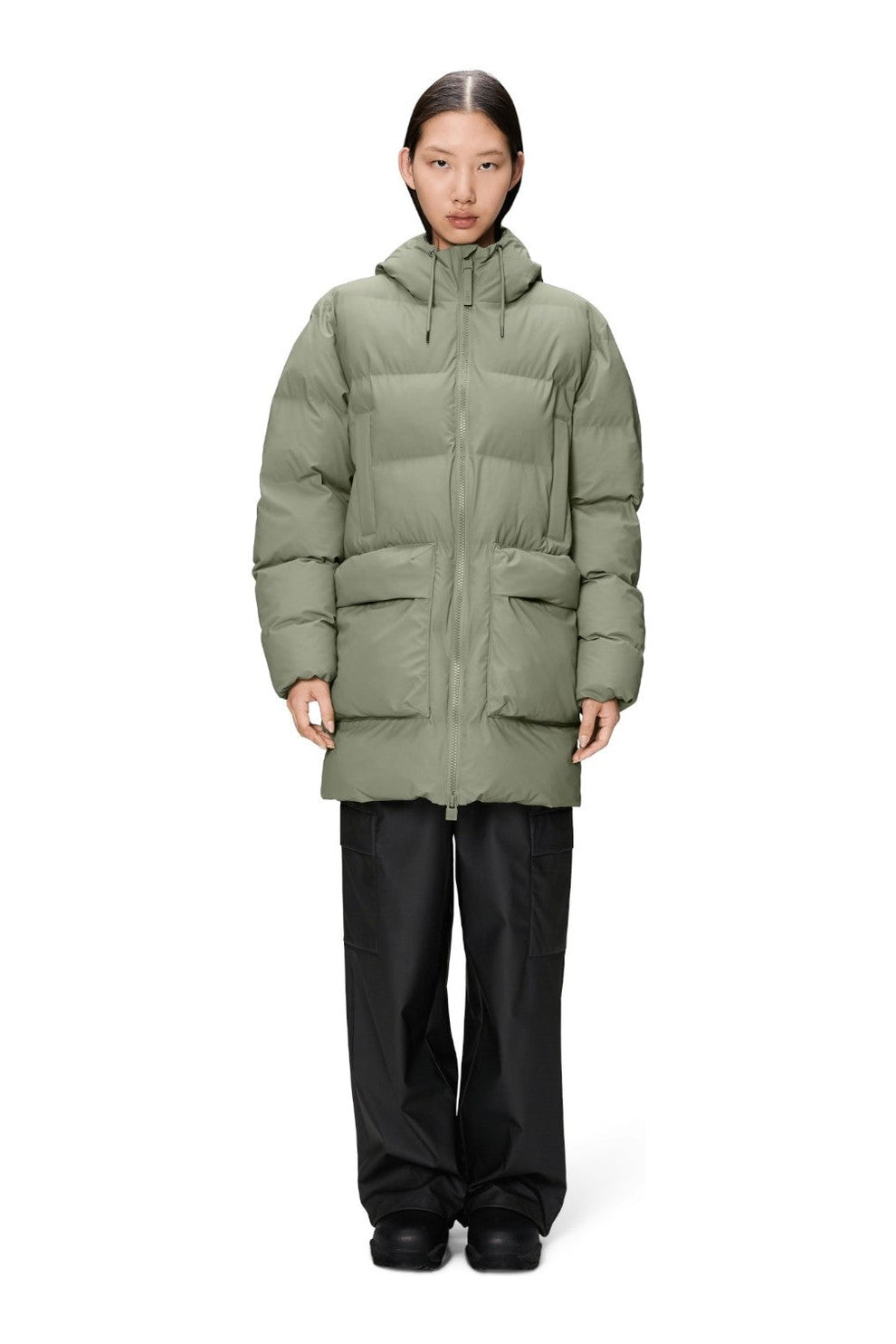 Rains Alta Long Puffer Cargo Jacket W3T4 Drift