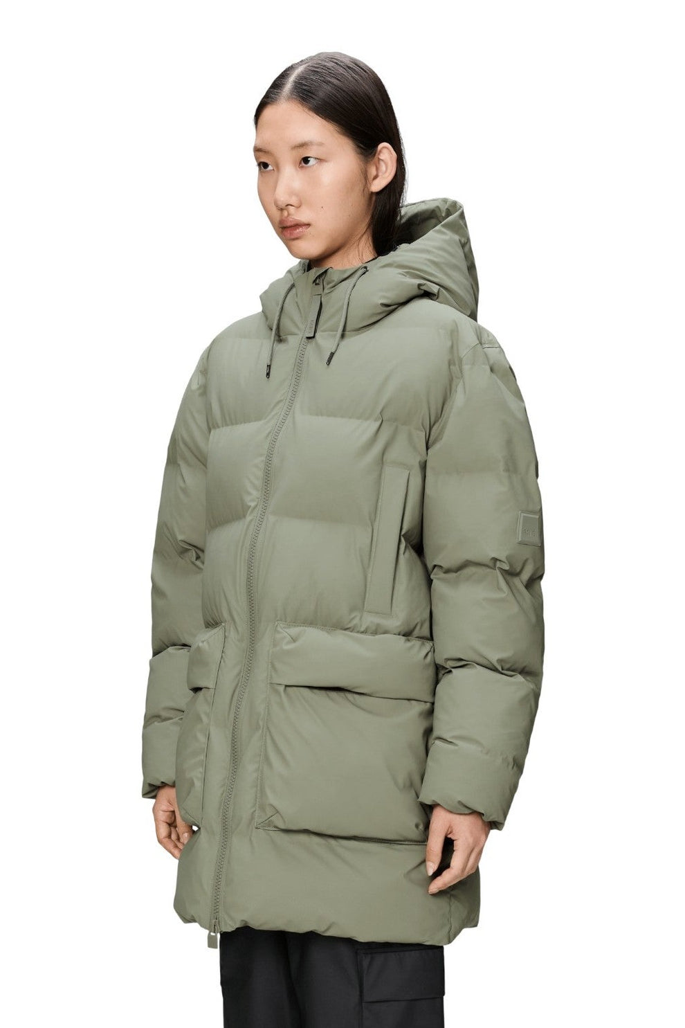 Rains Alta Long Puffer Cargo Jacket W3T4 Drift