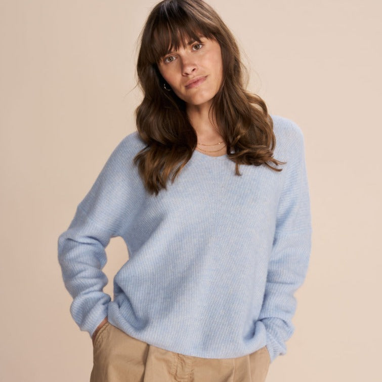 Mos Mosh W Thora V-Neck Knit Cashmere Blue