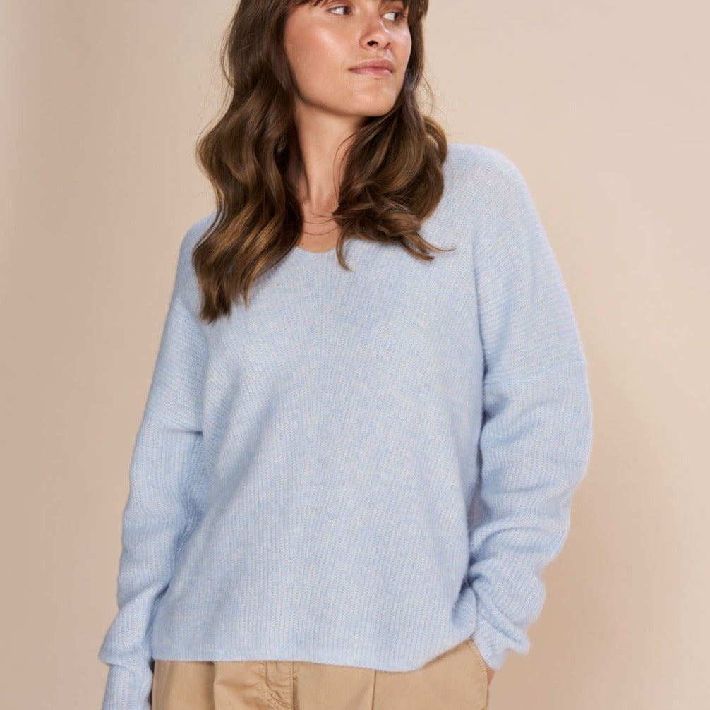 Mos Mosh W Thora V-Neck Knit Cashmere Blue