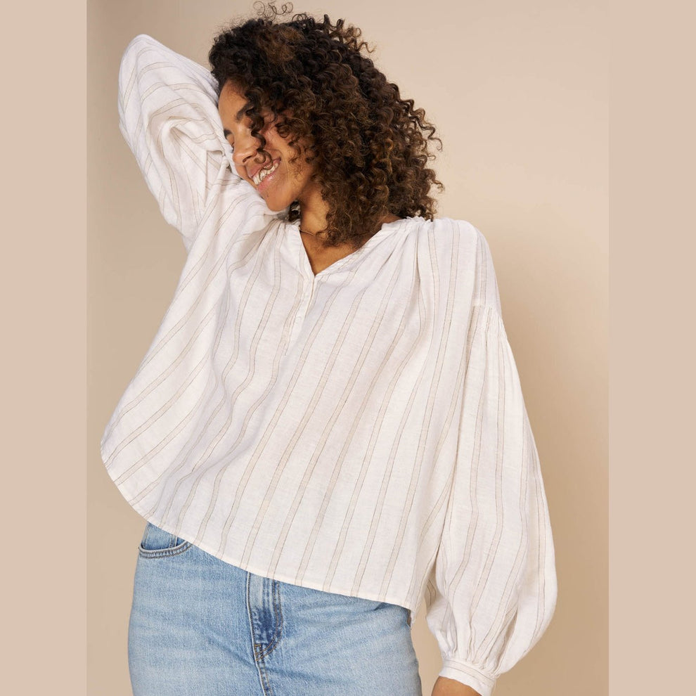Mos Mosh W Safi Striped Linen Shirt Ecru