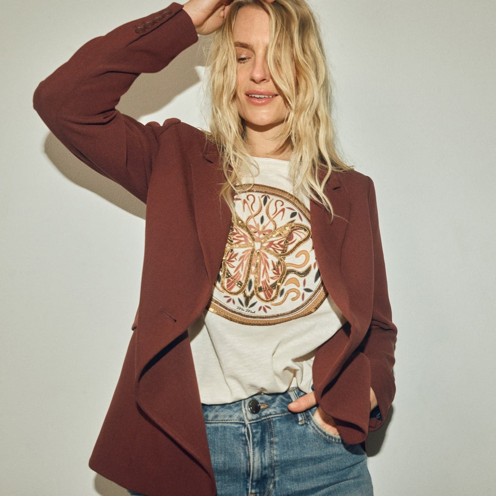Mos Mosh W Fiona O-SS Embroidery T- Shirt Ecru