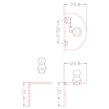 Vinkel beslag udvendig til kugleled RF