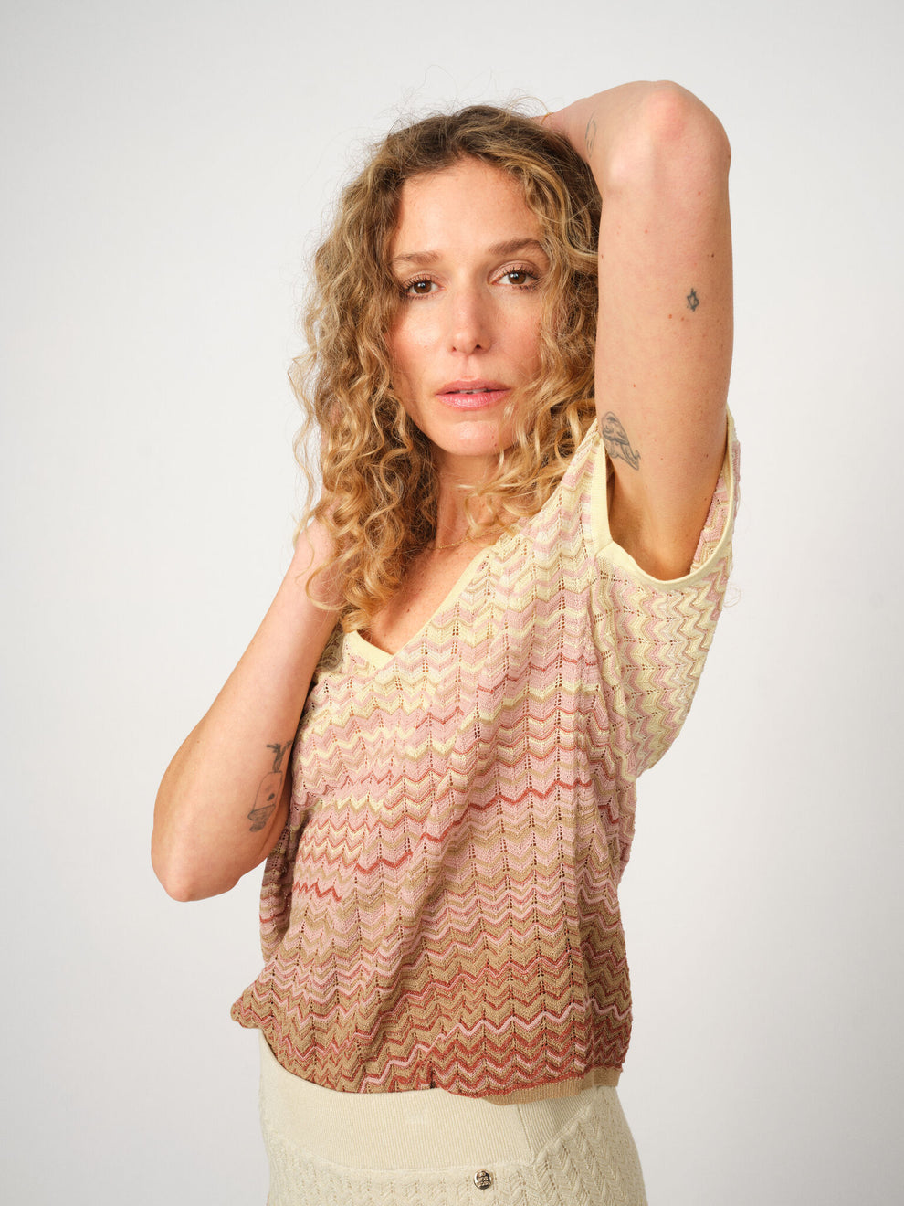 Mos Mosh W MMShani Zig Zag V-Neck Knit Powder Pink