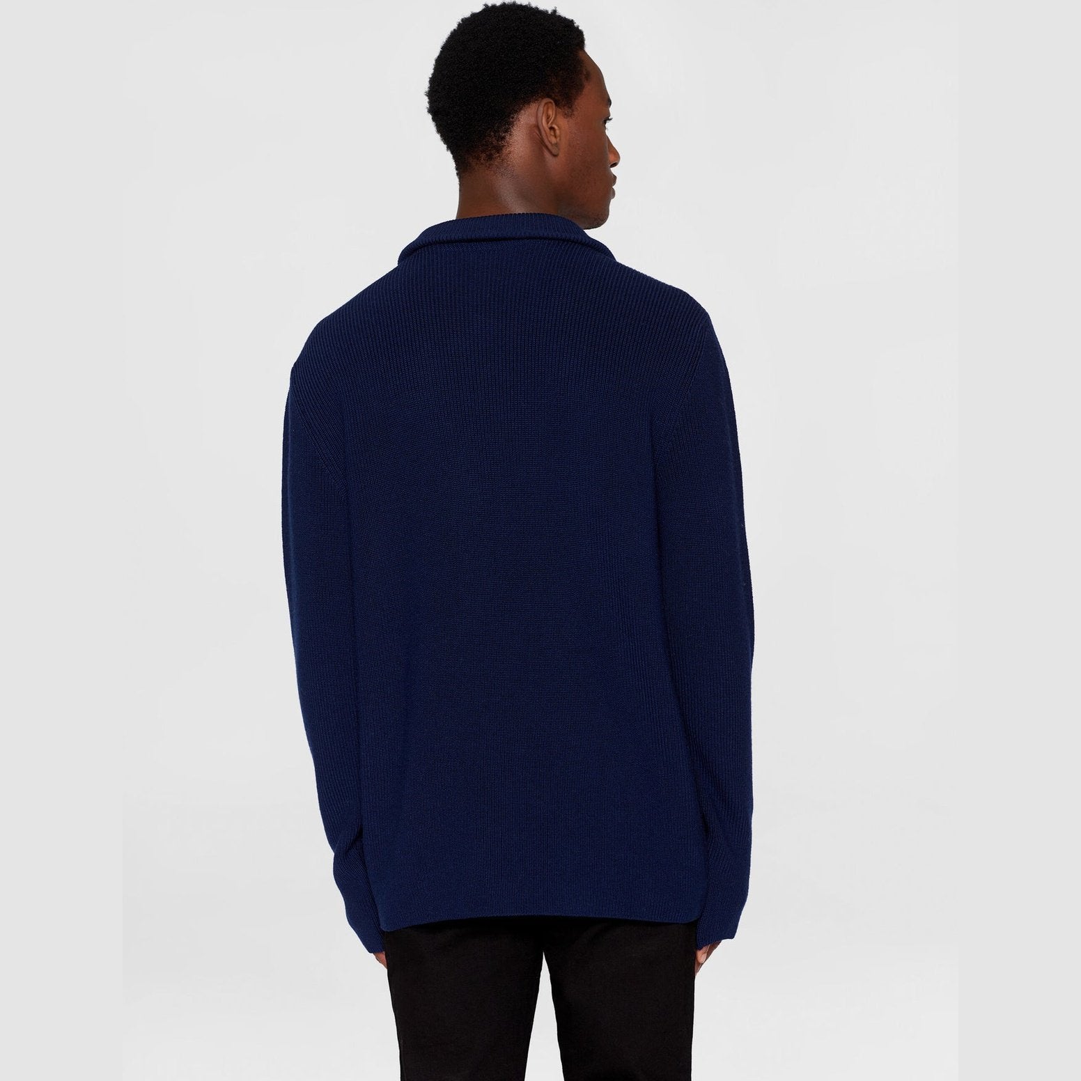 Knowledge Cotton Apparel M 1/2 Neck Zip Marino Wool Rib Knit Total Eclipse