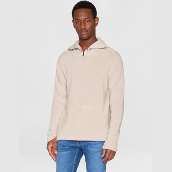 Knowledge Cotton Apparel M 1/2 Neck Zip Merino Wool Knit Kelp
