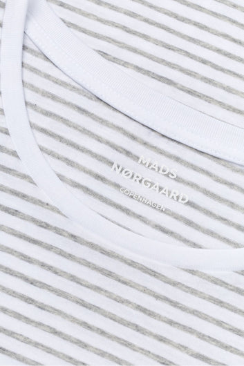 Mads Nørgaard W Fine Jersey Stripe Teasy Tee Brillant White Light Grey