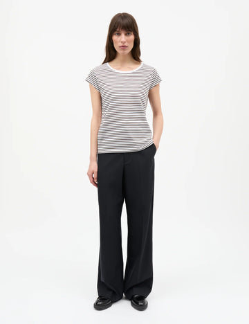 Mads Nørgaard W Fine Jersey Stripe Teasy Tee Turkish Coffee Brilliant White