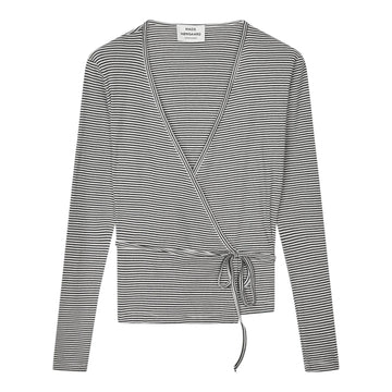 Mads Nørgaard W 2x2 Cotton Stripe Susi LS Top Black Vanilla Ice