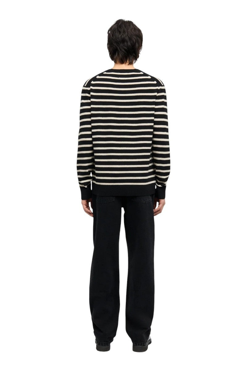 Mads Nørgaard M Super Wool Karsten Strip Knit Black Rainy Day