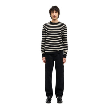 Mads Nørgaard M Super Wool Karsten Strip Knit Black Rainy Day