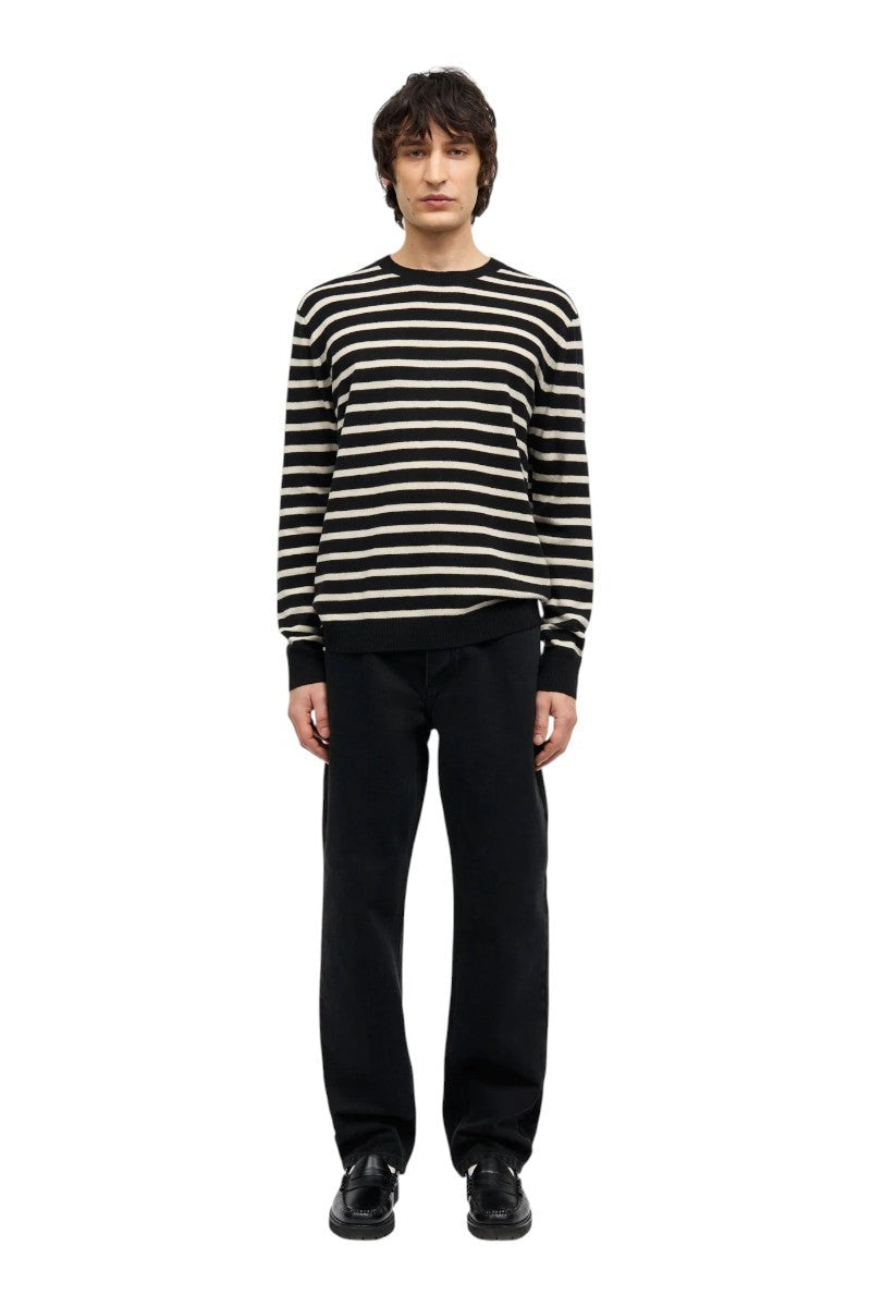 Mads Nørgaard M Super Wool Karsten Strip Knit Black Rainy Day